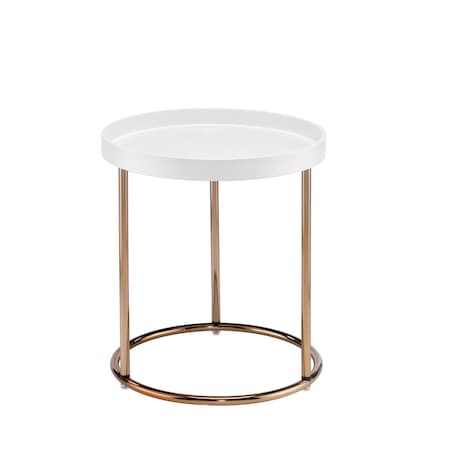 Convenience Concepts 21.75 in. White Edie Mid-Century Lipped Edge Side Table with Copper Legs HI3125280